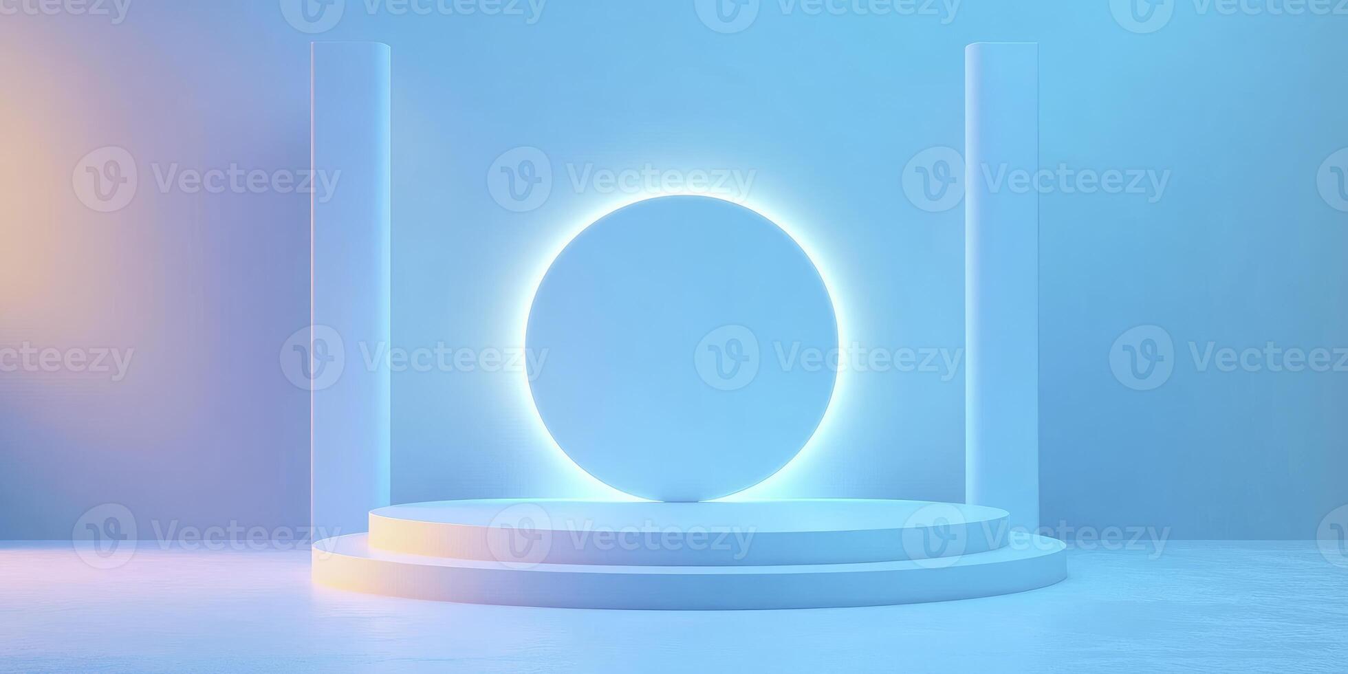 Minimalist Product Display Podium with Neon Circle and Geometric Shapes photo