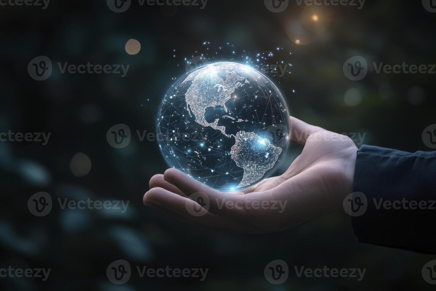 Holding Digital Globe Network in Hand Representing Global Connectivity and Future photo