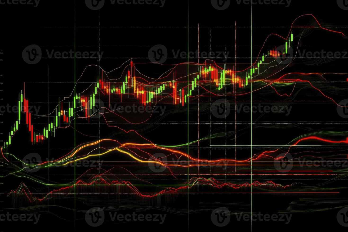 Analyzing Stock Market Chart with Candlestick Patterns and Volatility Bands photo