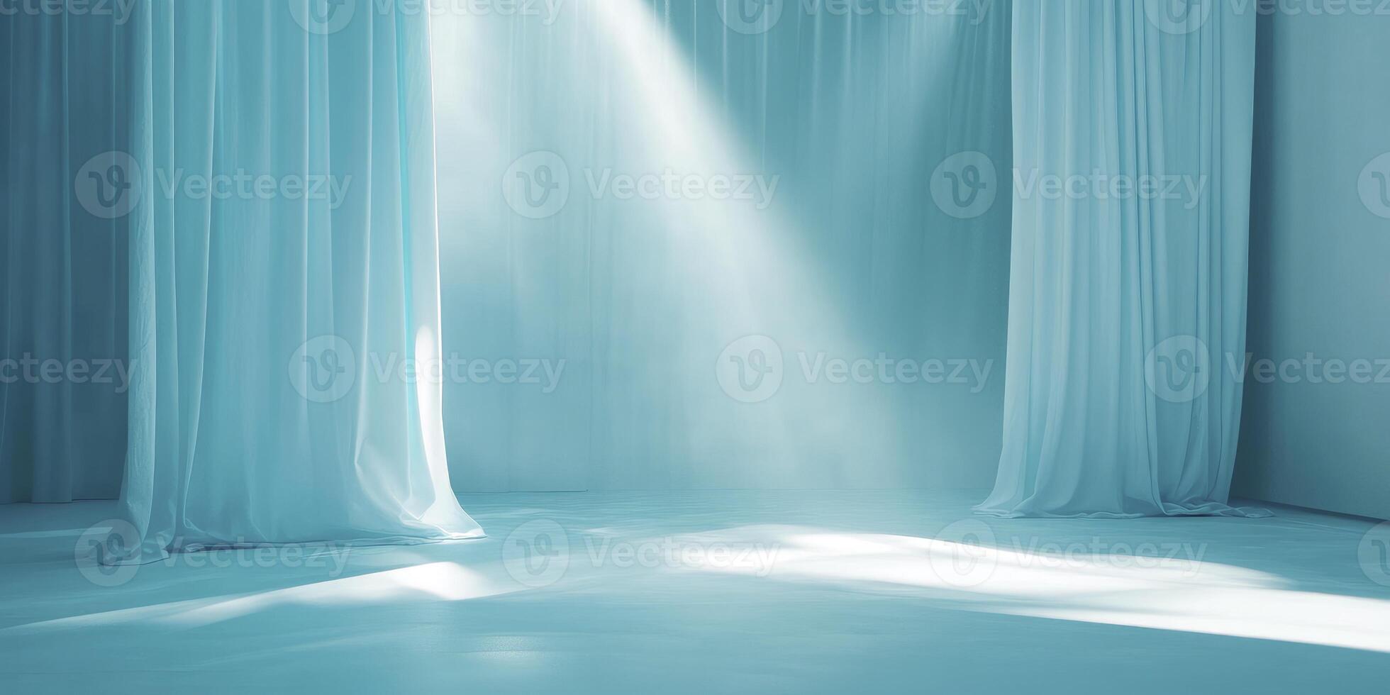 Light Beam Illuminating an Empty Room with Flowing Curtain photo