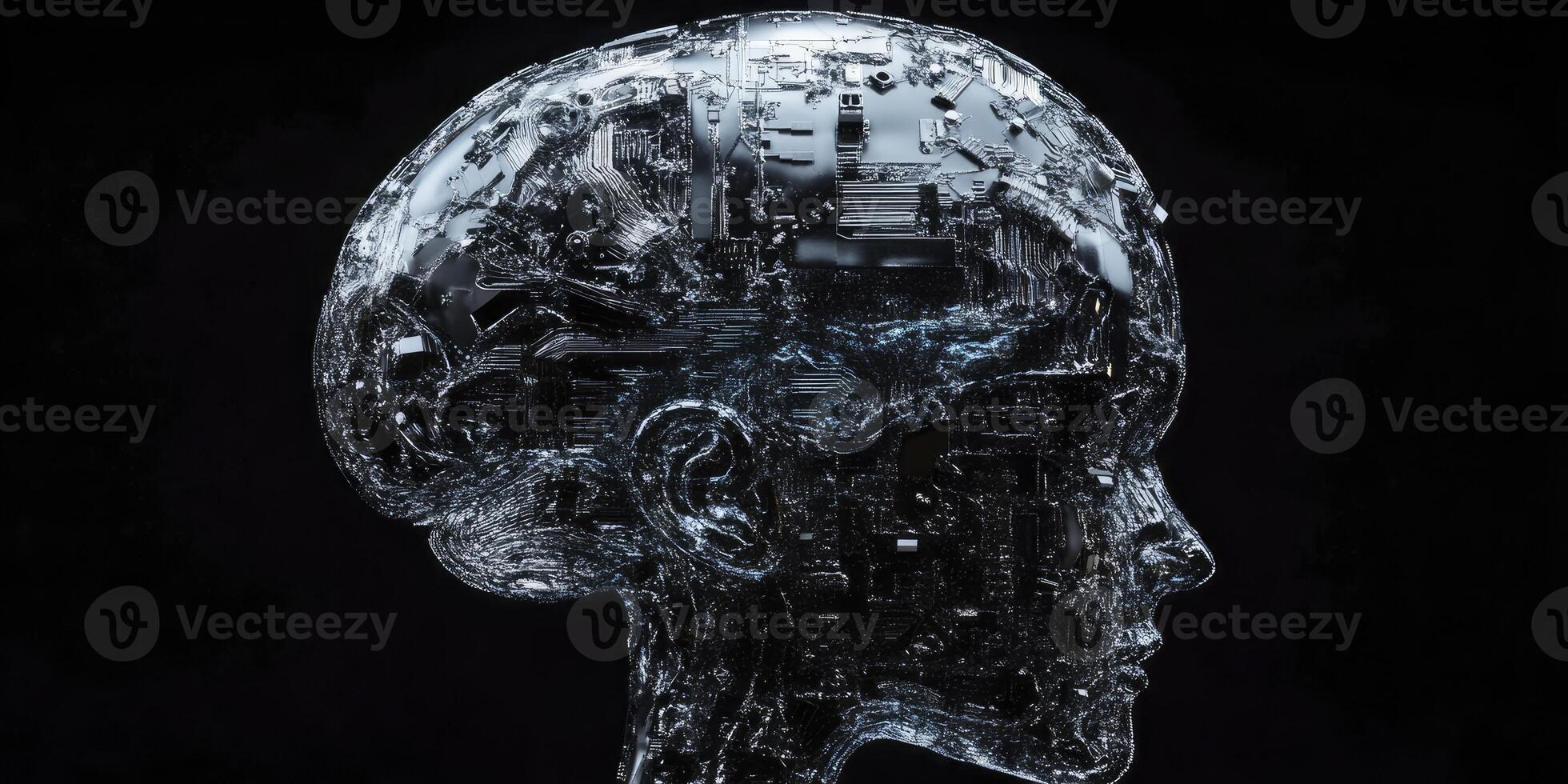 Electronic Human Head with Circuitry for Technology Artificial Intelligence Concepts photo
