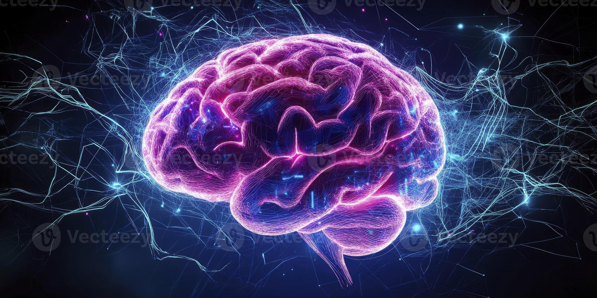 Glowing Brain with Neural Network Connecting for Medical Research Visualization photo