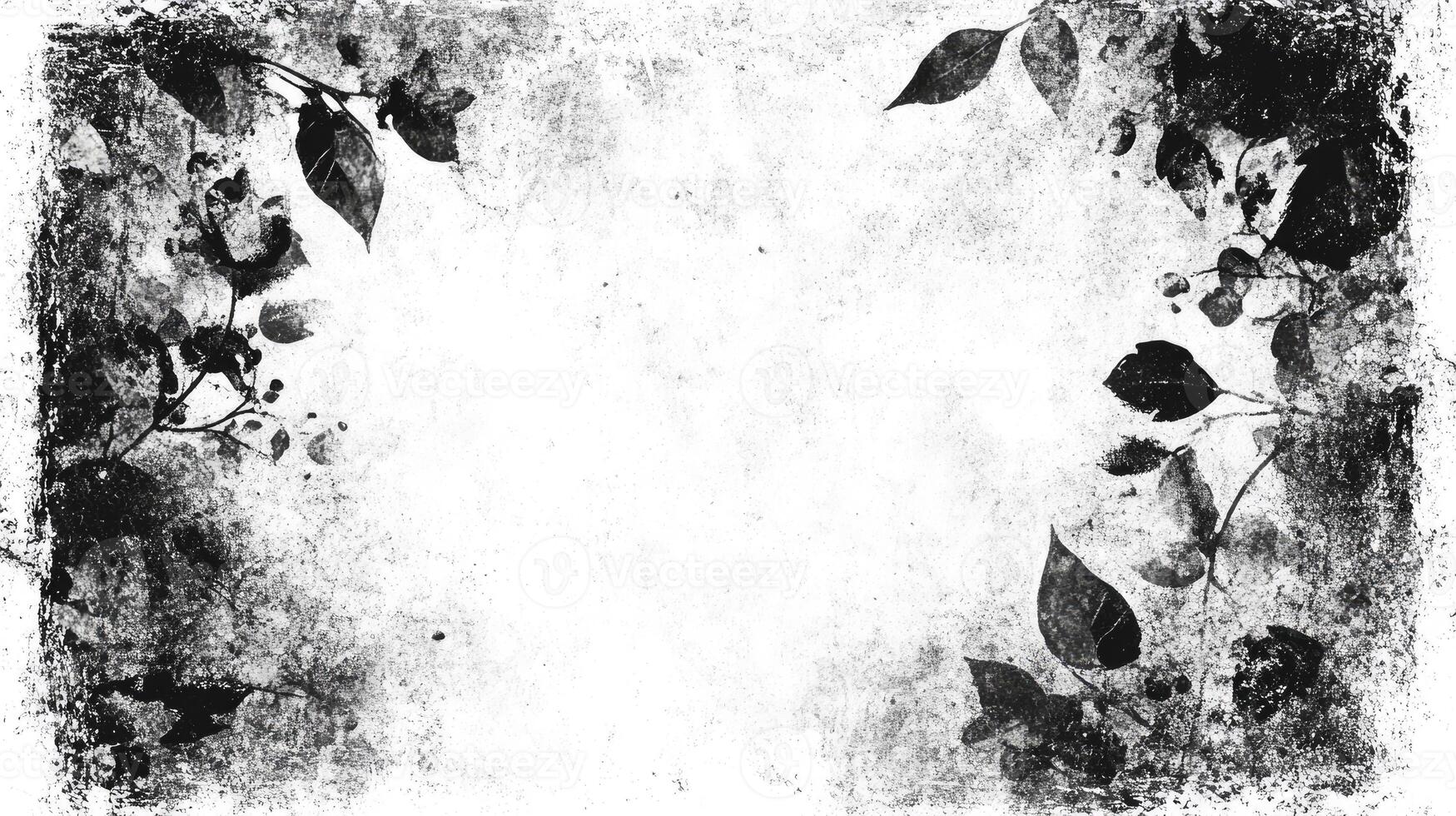 Black and White Grunge Background with Leaf Accents for Creative Projects photo
