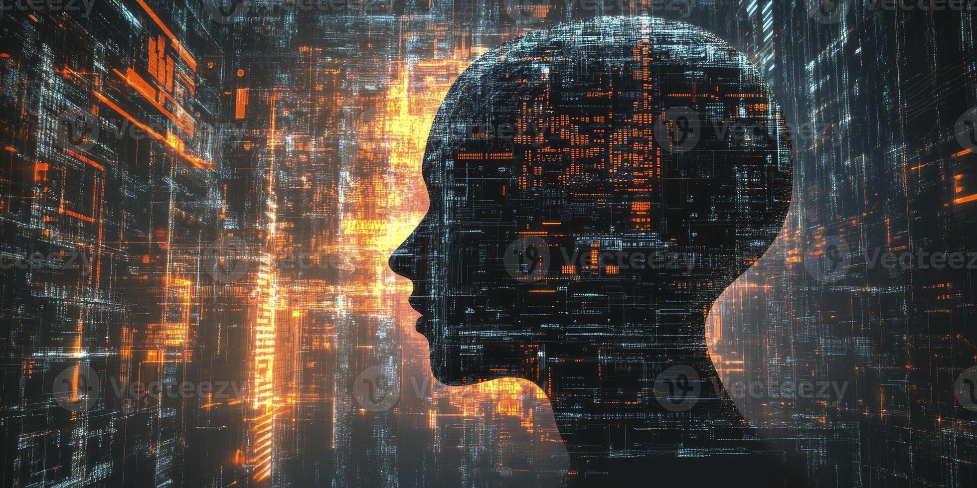 Exploring Artificial Intelligence Conceptual Visualization with Futuristic Data Stream photo