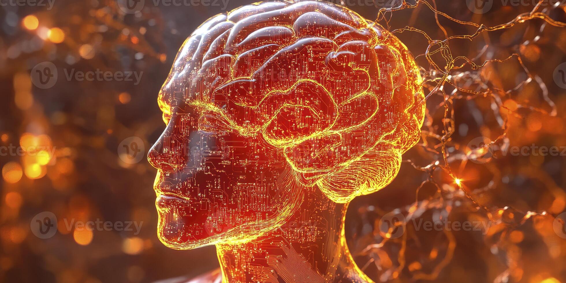 Artificial Intelligence Brain Concept Rendering with Circuits and Neural Network photo