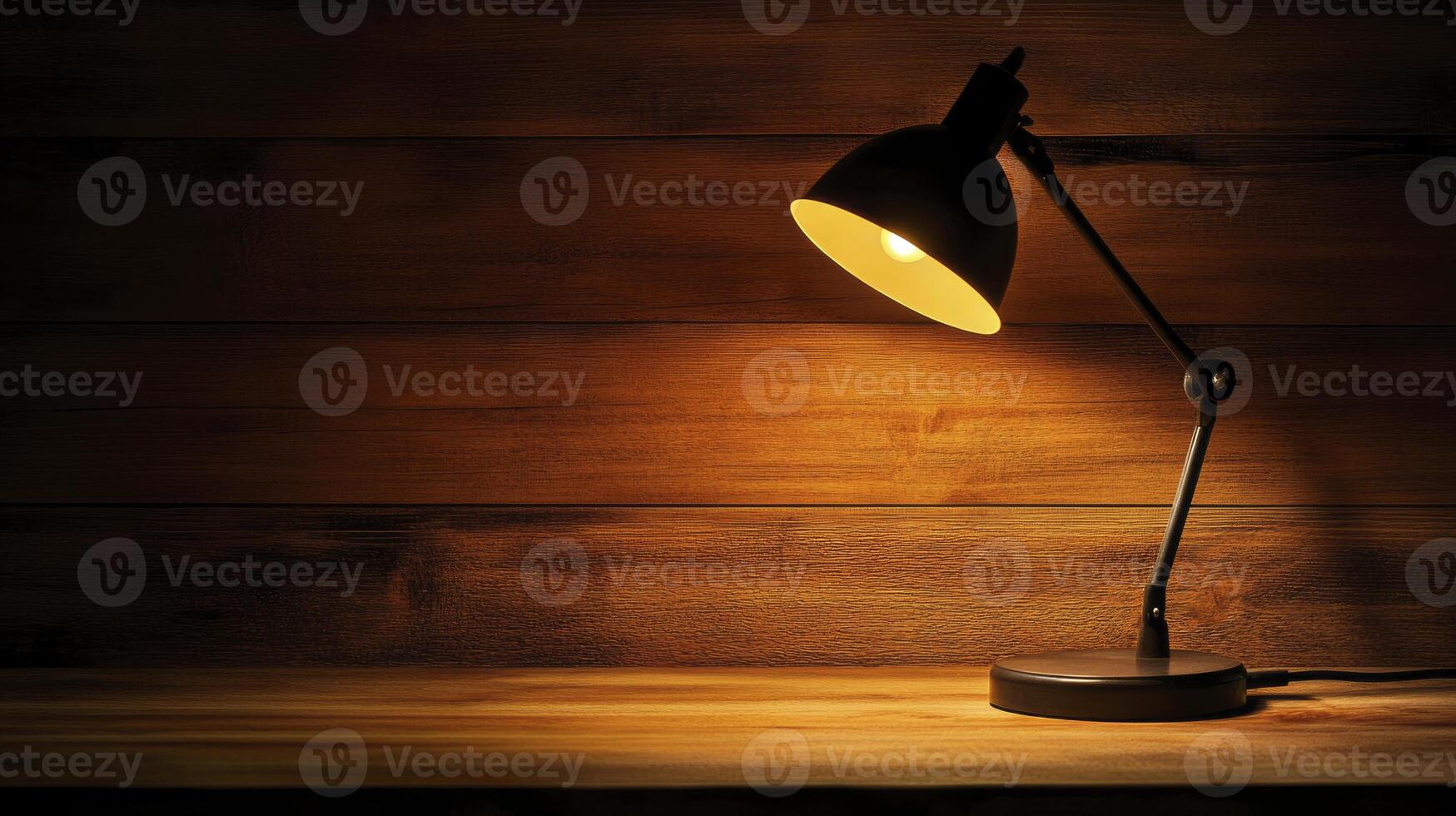 Desk Lamp Lighting on a Wood Table Creating a Cozy Atmosphere photo