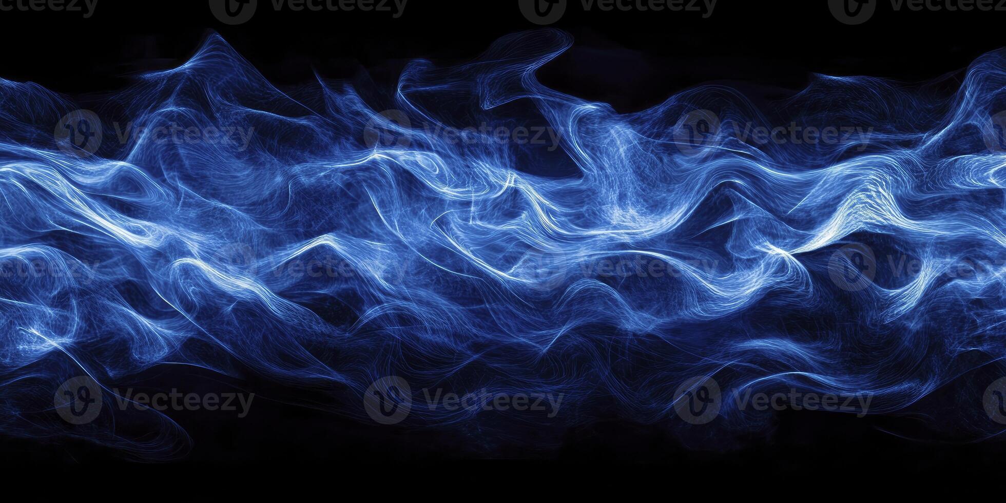 Abstract Blue Light Waves Flowing on Black Background Design Element photo