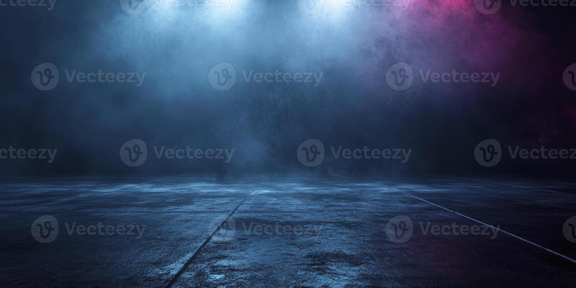 Creating Moody Atmosphere with Fog and Spotlights Shining on Dark Floor photo