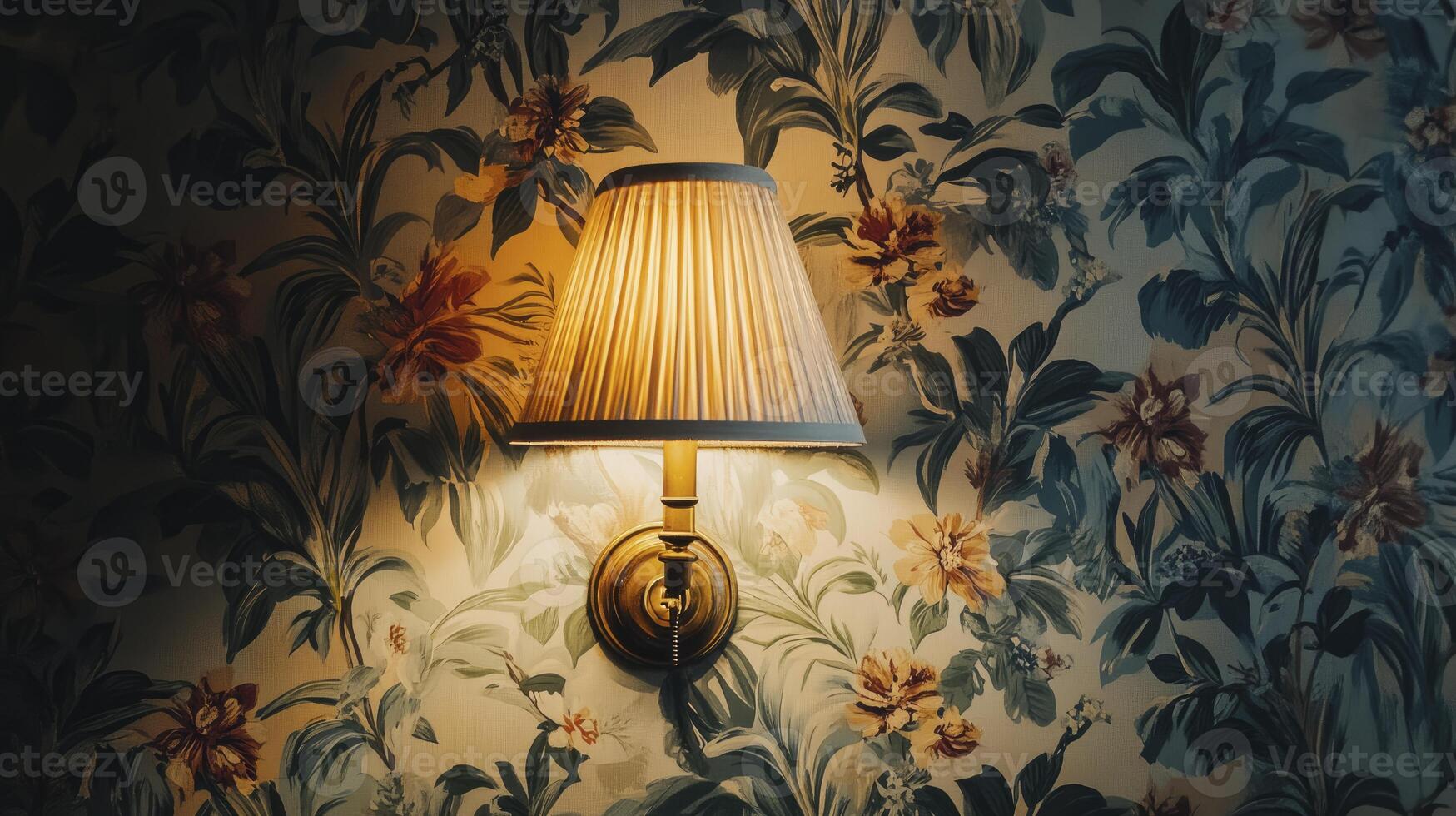Illuminated Wall Lamp with Floral Wallpaper Adds Warmth to Interior photo