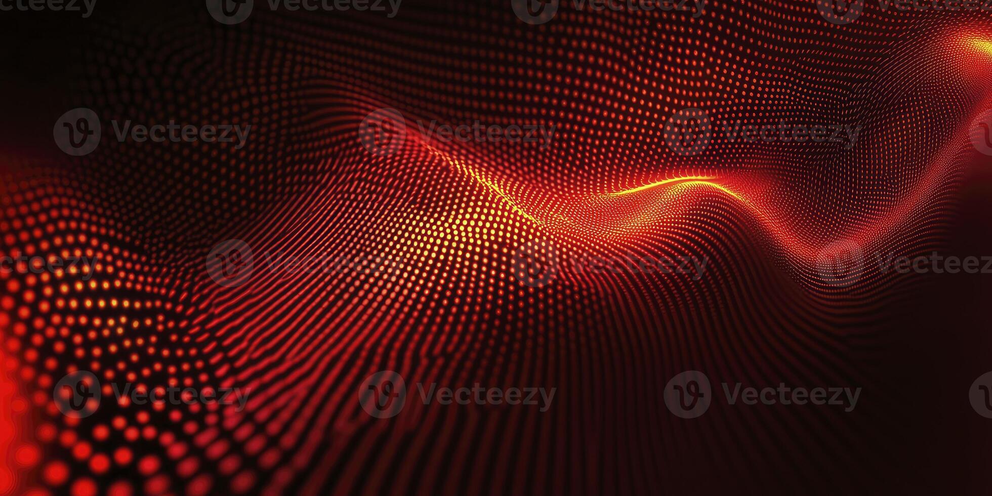 Abstract Red Glowing Dots Creating Wavy Surface for Technology Background photo
