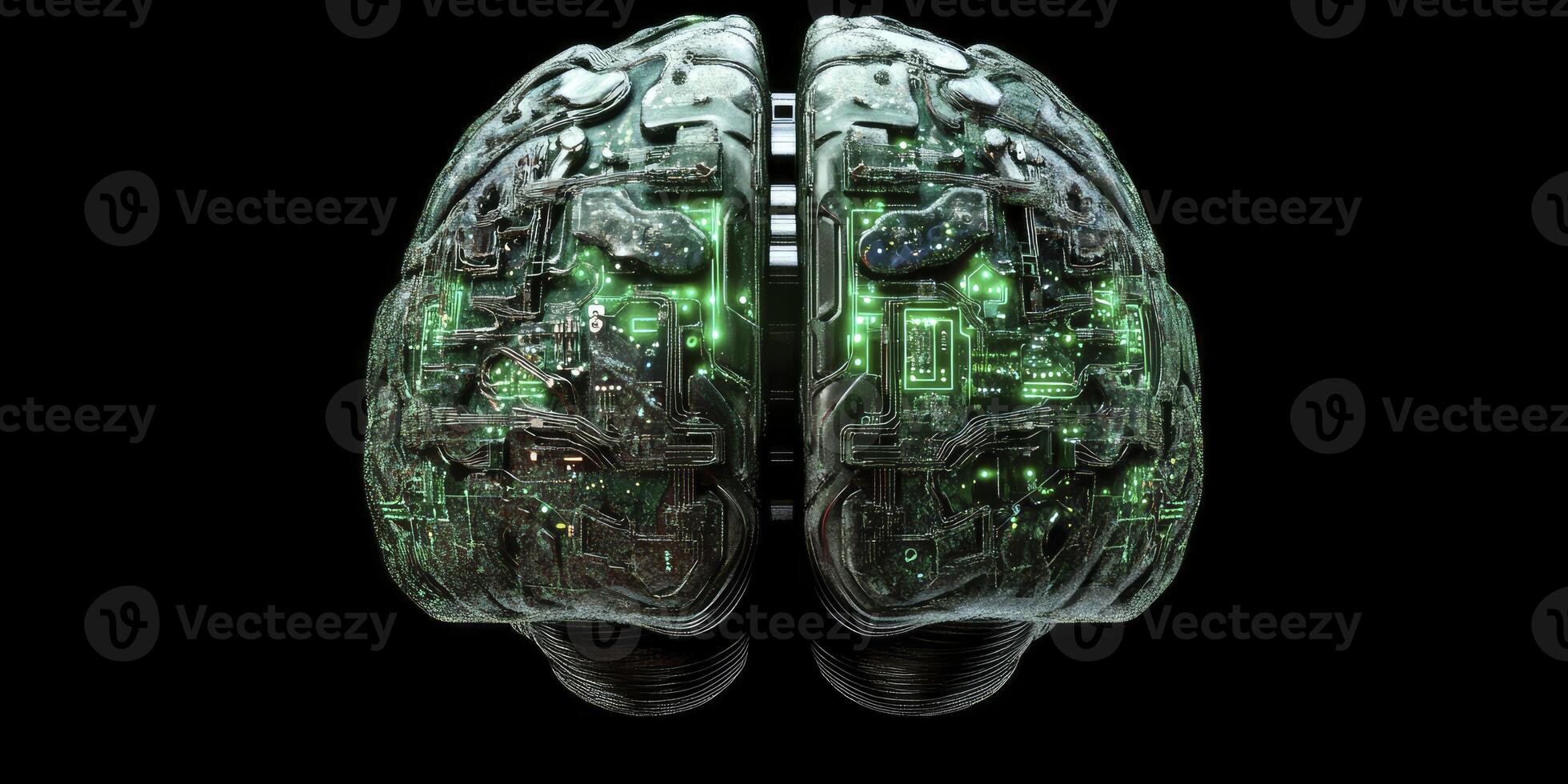 Artificial Intelligence Brain with Glowing Circuits on Black Background Concept photo