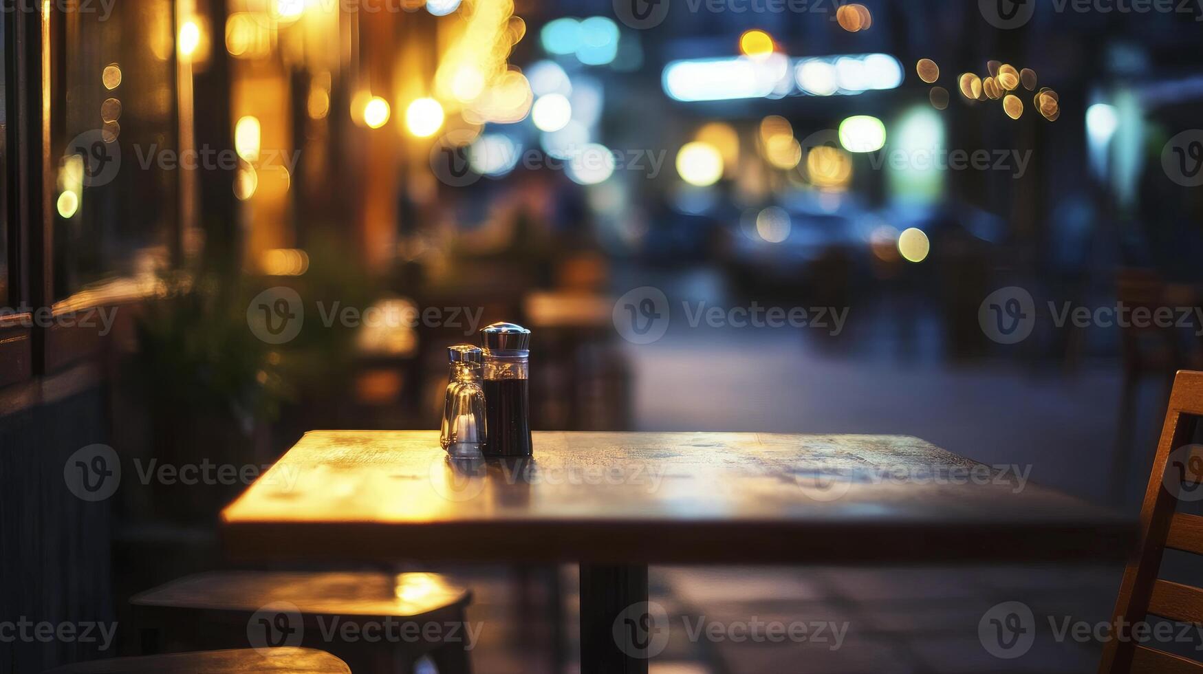 Setting the Scene Restaurant Tabletop with Salt Pepper Shakers Nighttime photo