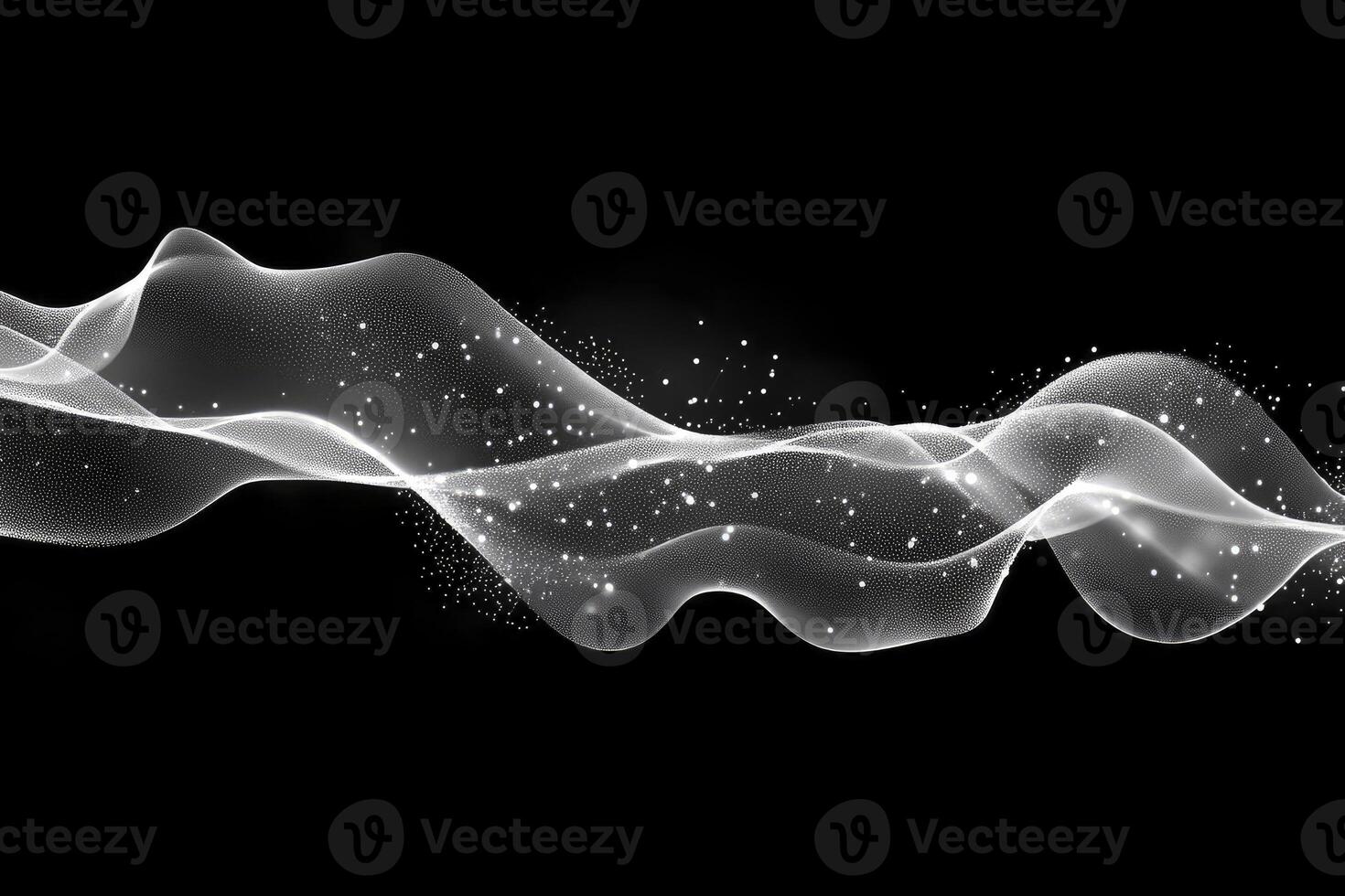Elegant White Wave Design with Sparkling Dots on a Black Background photo