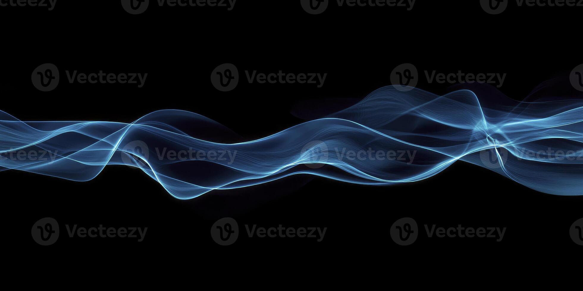 Elegant Blue Smoke Stream on Black Background for Design and Overlays photo