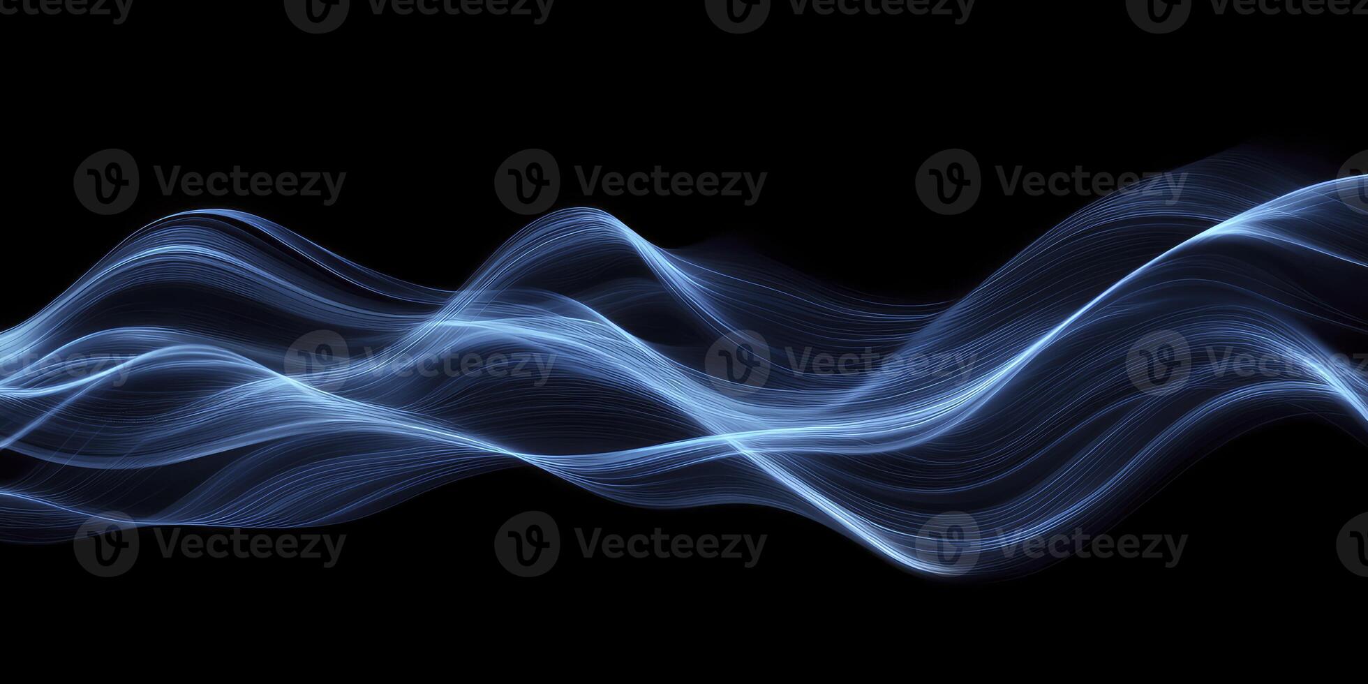 Abstract Blue Light Waves Flowing on Black Background Modern Design Element photo