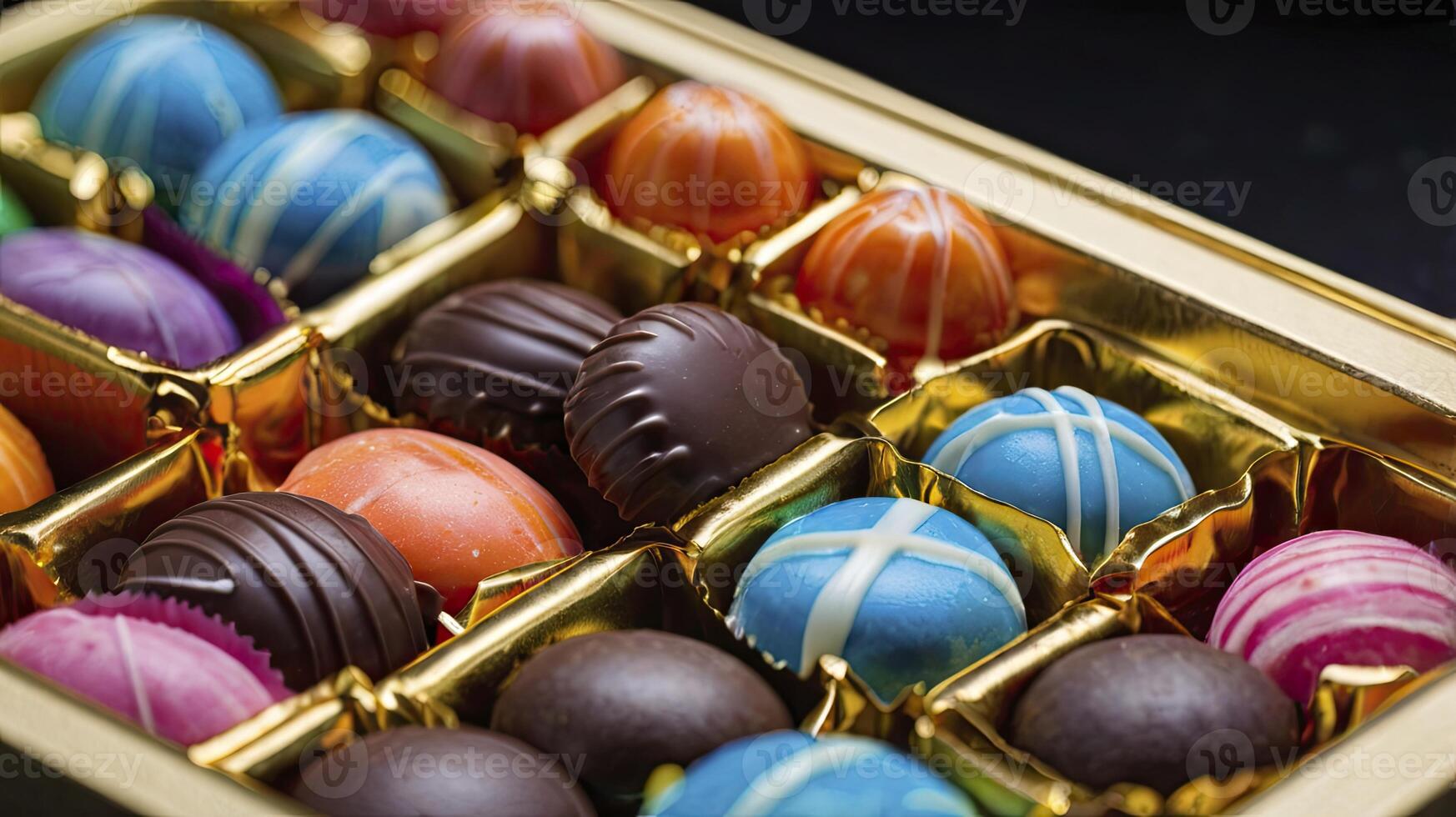 Assorted Chocolate Truffles in a Gold Box Offer a Sweet Indulgence photo