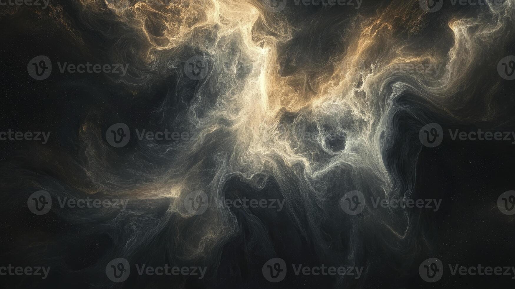 Abstract Nebula Clouds with Golden Light on Dark Background Design photo