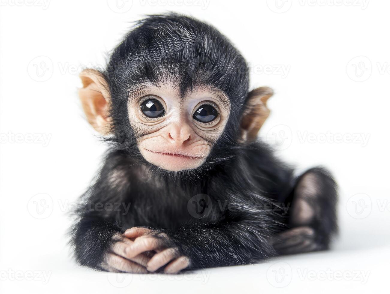 A baby monkey sitting on a white background photo