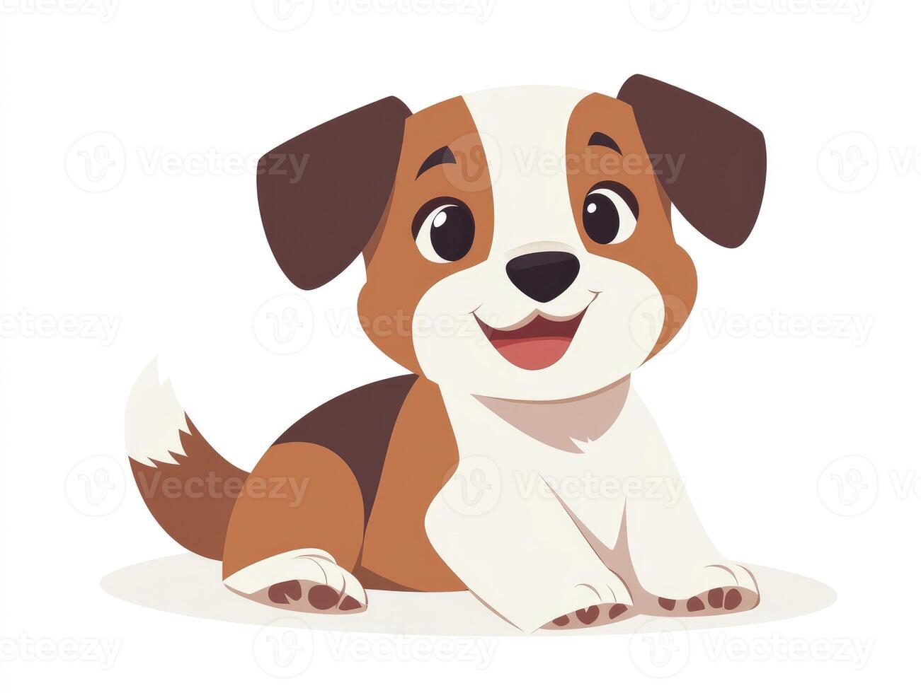 Cartoon Dog Sitting and Smiling with Brown and White Fur Design photo