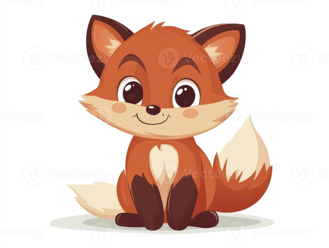 Cute Cartoon Fox Sitting with Friendly Smile on Isolated Background photo