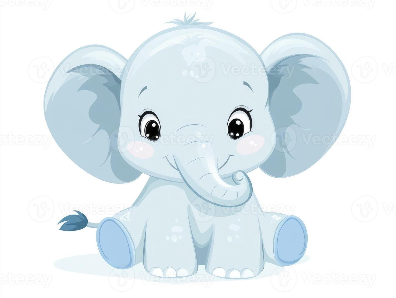 Sitting Baby Elephant Cartoon Character with Big Eyes and Smile photo