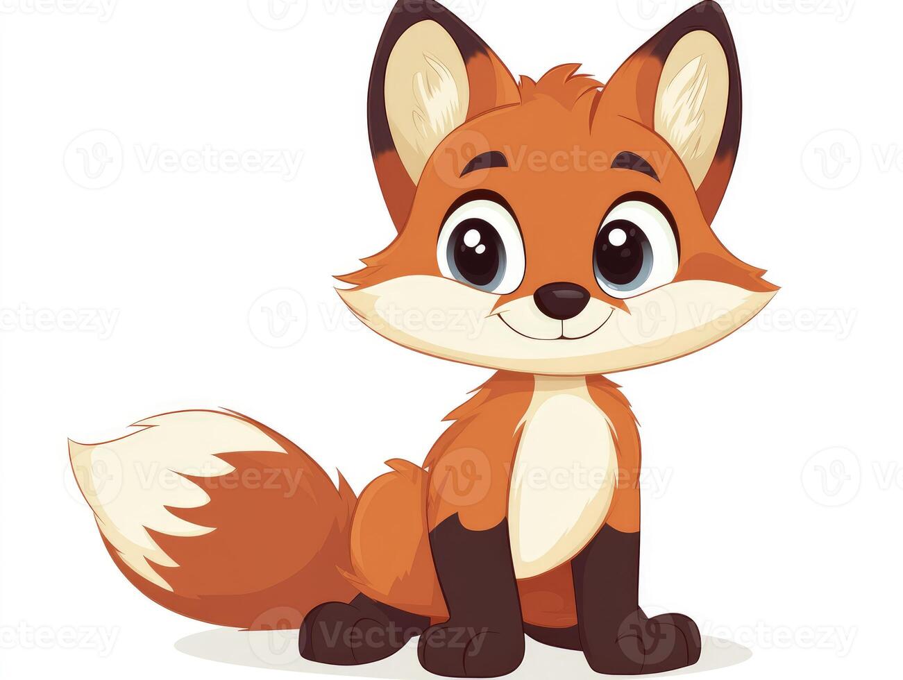 Cartoon Fox Sitting and Smiling Portrait Animal Illustration Isolated on White photo