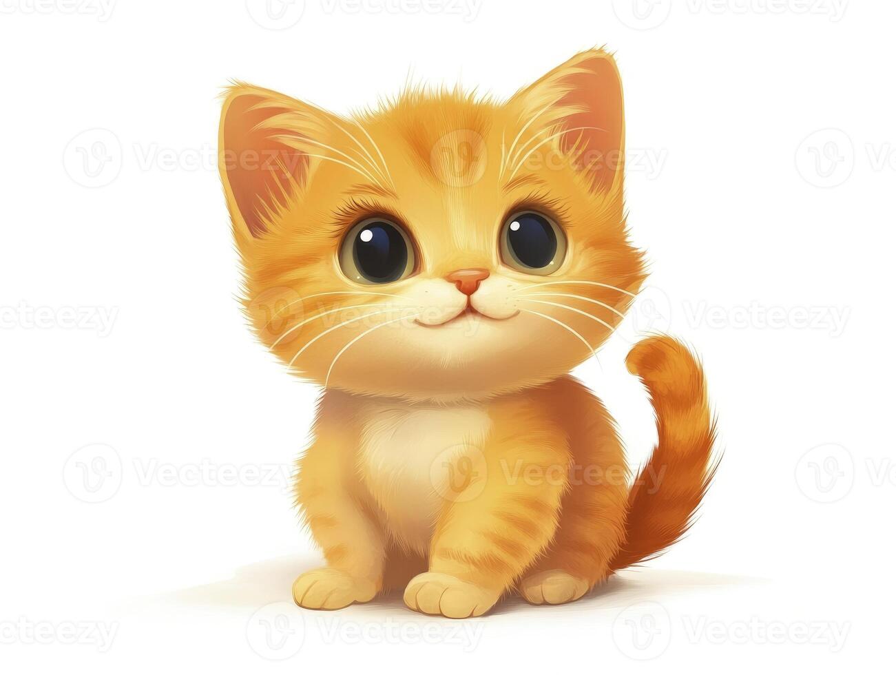 Ginger Kitten Sitting Posing with Big Eyes on White Background photo