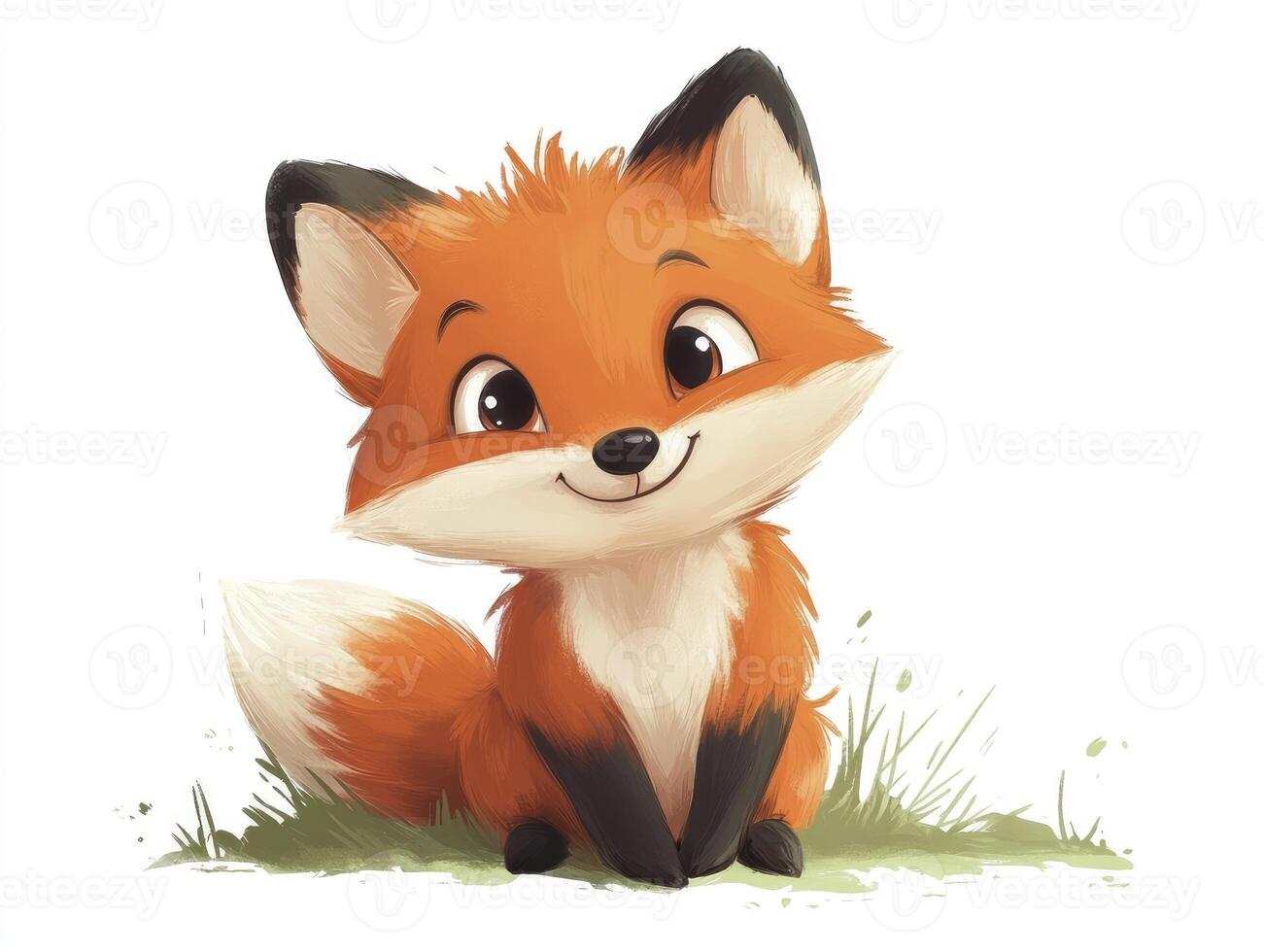 Cute Little Fox Sitting Down with a Friendly Smile and Big Eyes photo