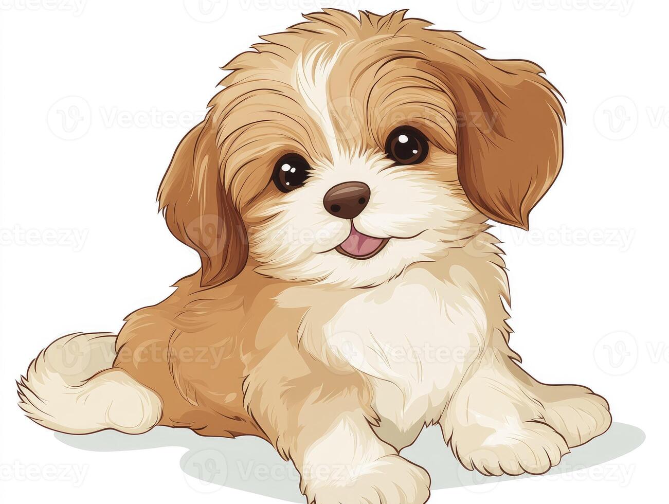 Cute Dog Puppy Cartoon Illustration Sitting and Smiling with Soft Fur photo