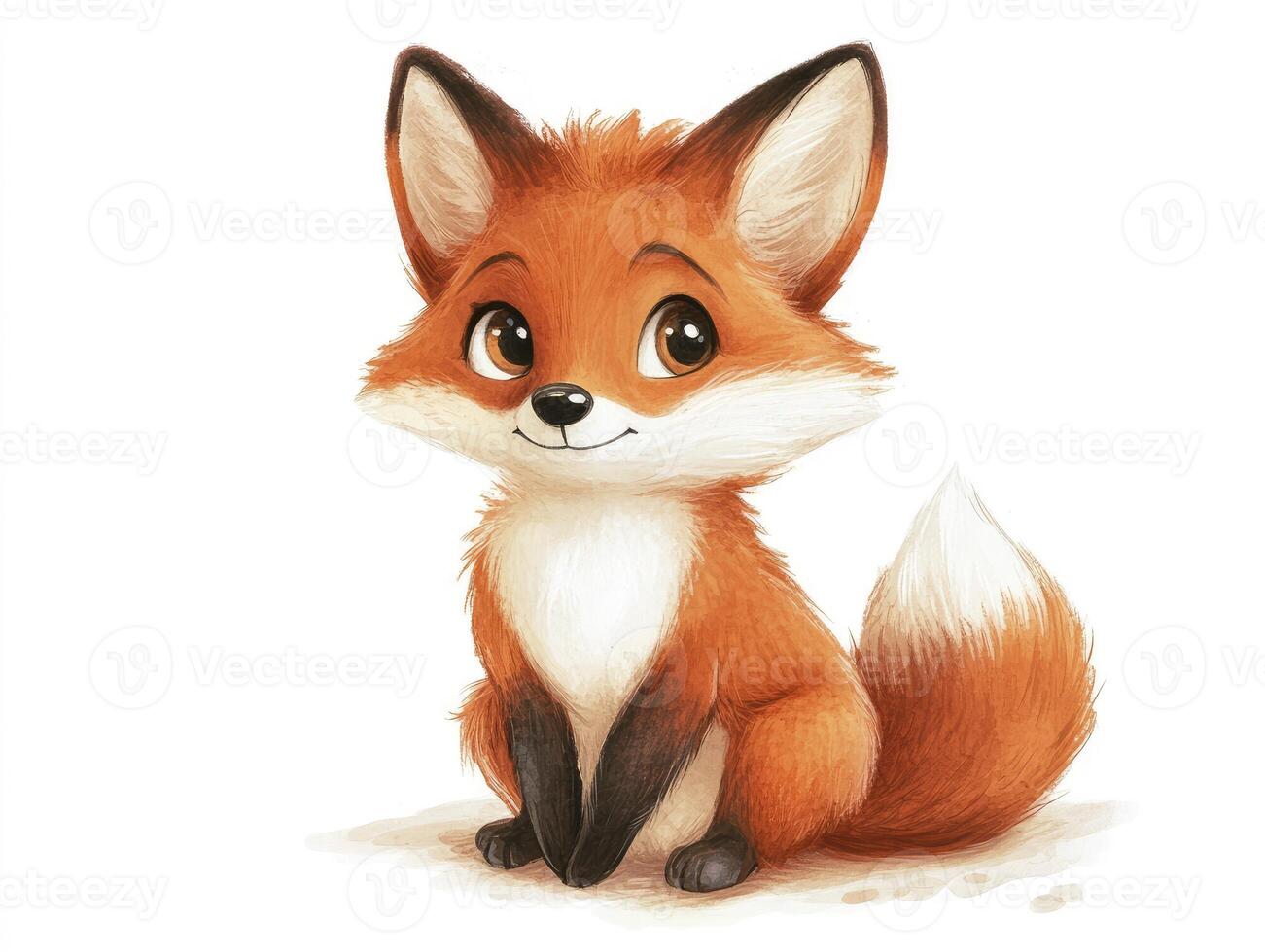 Sitting Cartoon Fox Illustration with Big Eyes and a Smiling Face photo