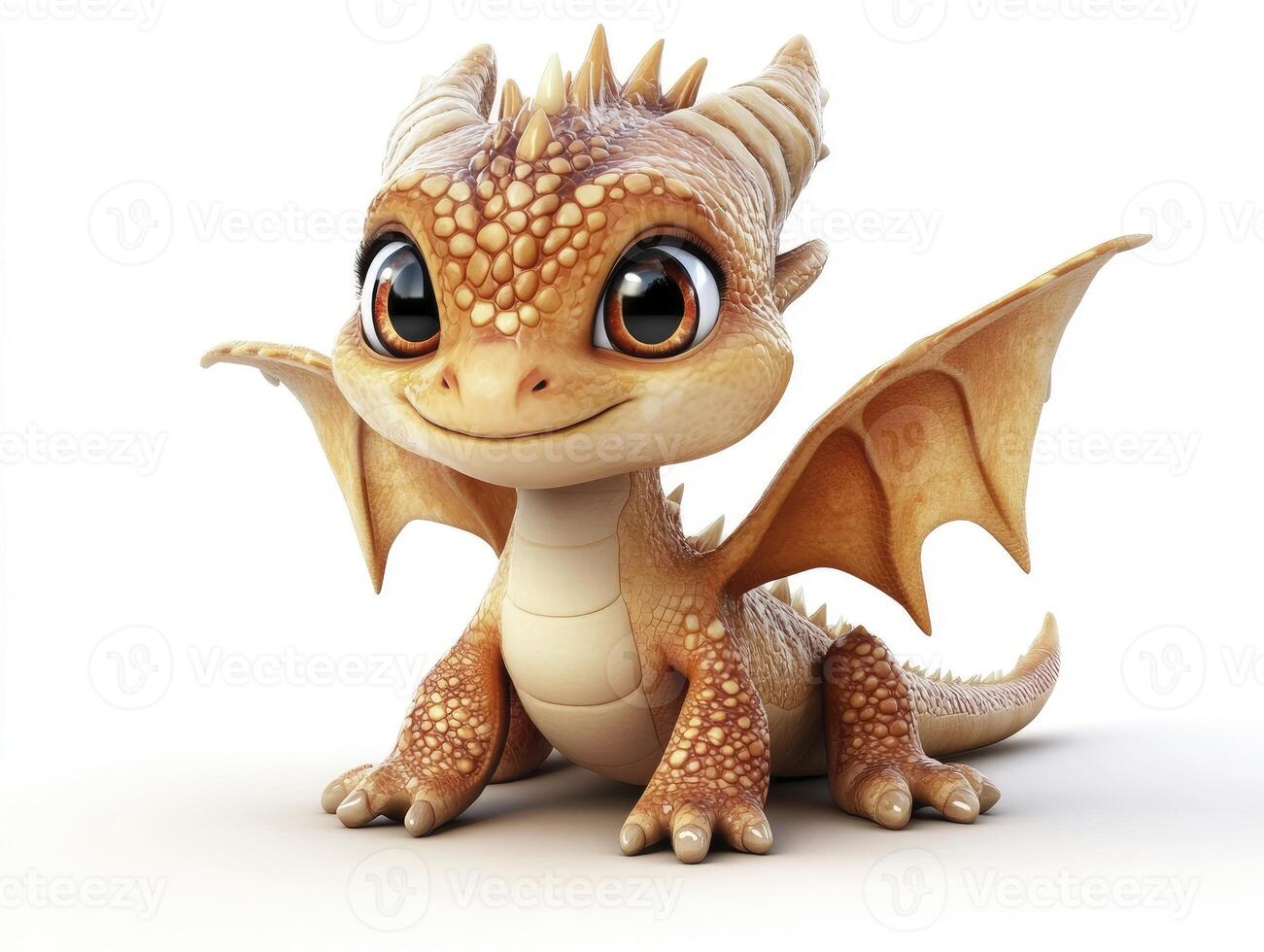 Adorable Baby Dragon Smiling with Big Eyes Isolated on White Background photo