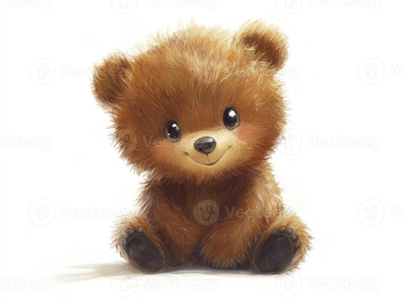 Cute Brown Teddy Bear Sitting Down with a Gentle Smile Illustration photo