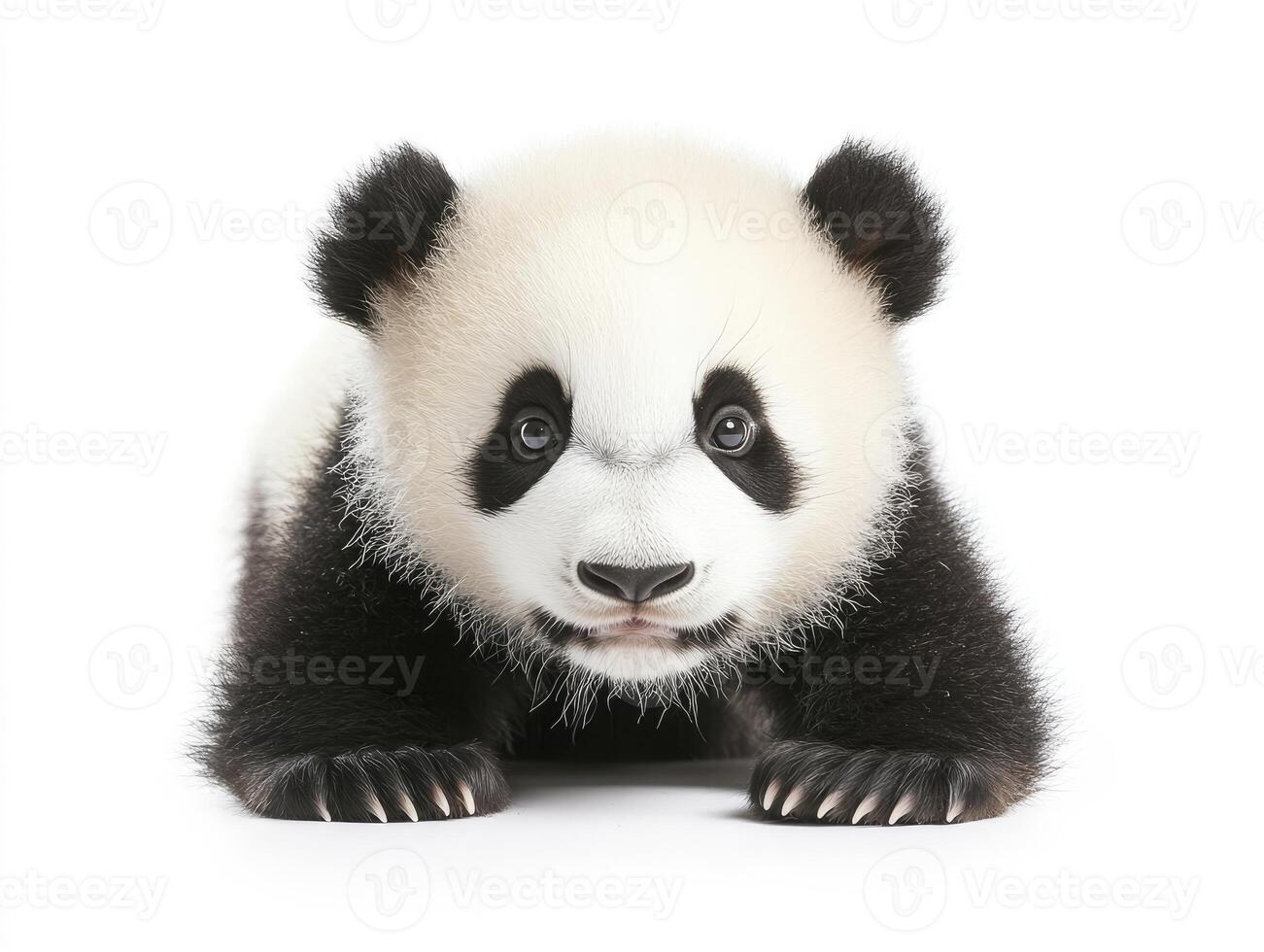 Cute Baby Panda Cub Crawling on White Background Studio Shot photo