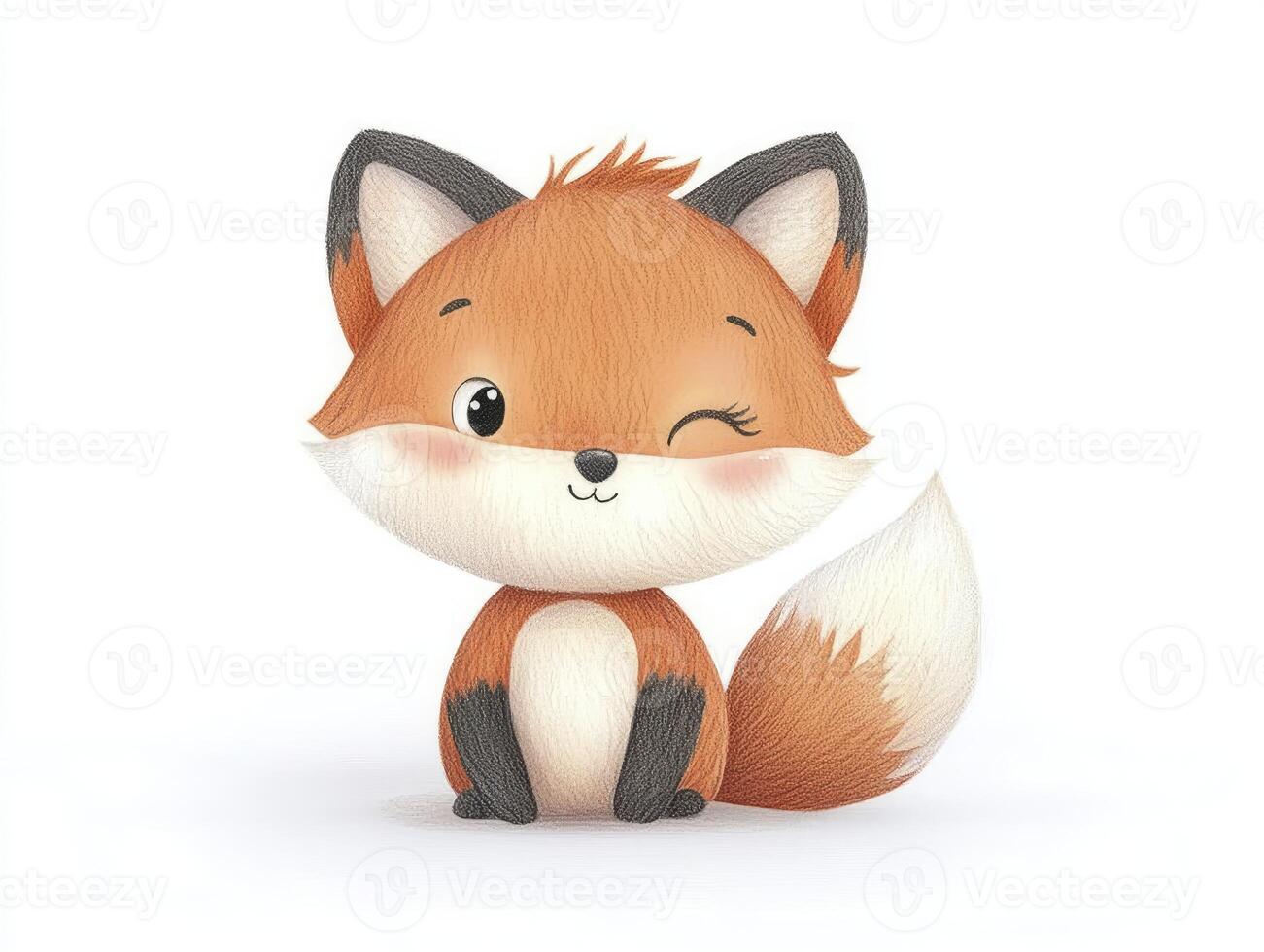 Cute Cartoon Fox Winking Illustration on White Background for Children's Content photo