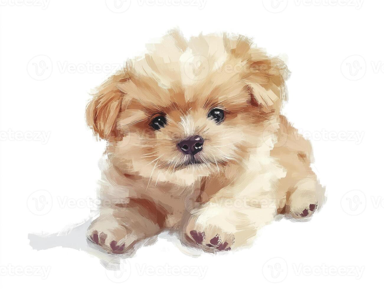Cute Puppy Laying Down Painting with Soft Fur and Sweet Eyes photo