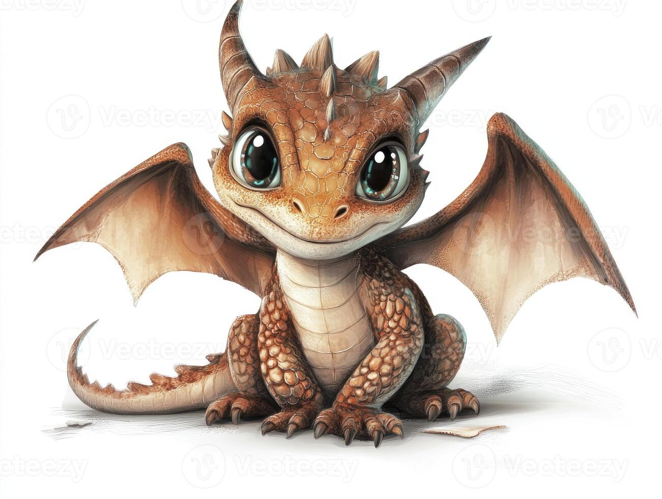 Cute Baby Dragon Sitting with Big Eyes and Small Wings Art photo
