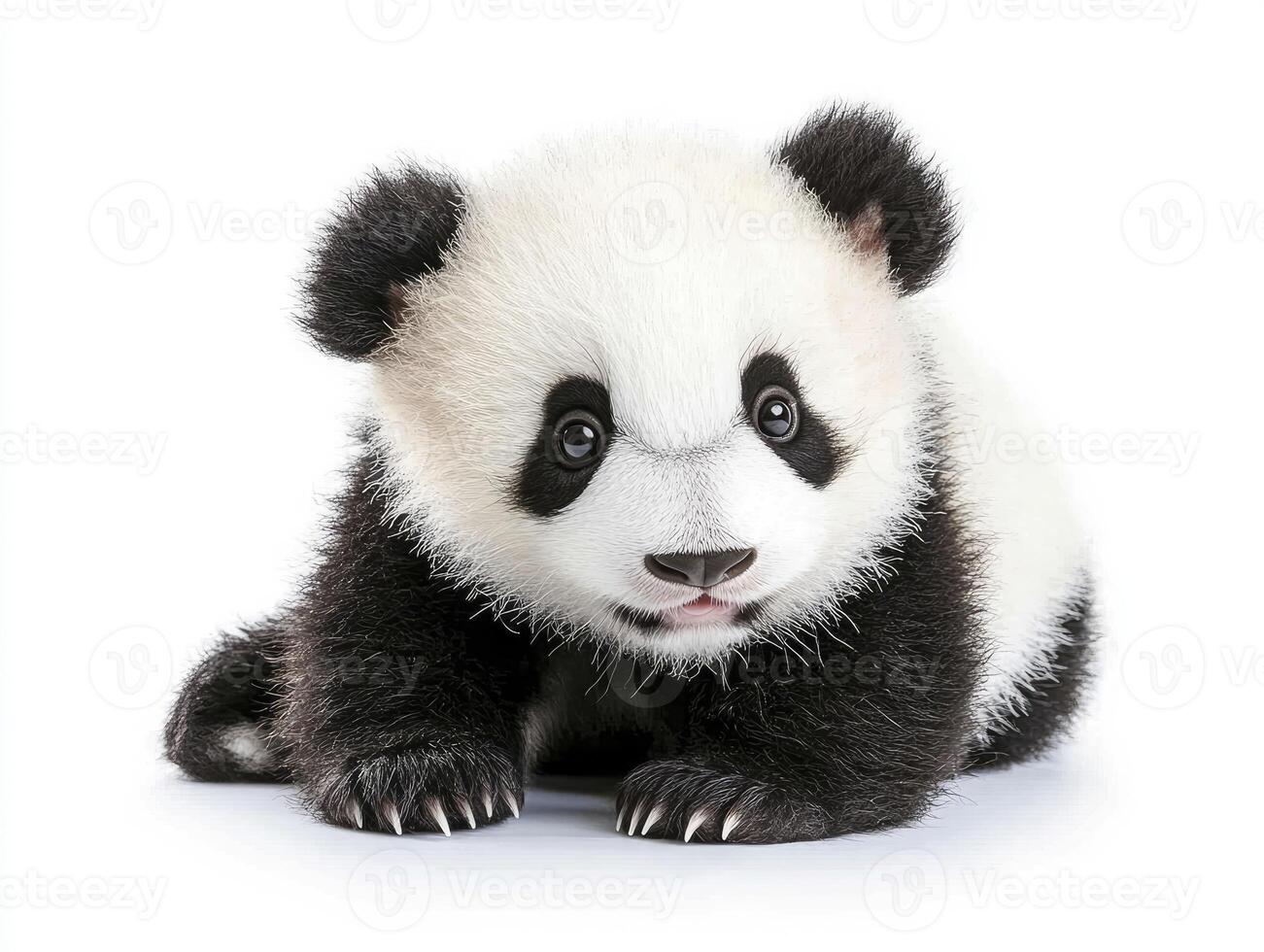 Cute Baby Panda Cub Sitting Isolated on White Background Close-up photo