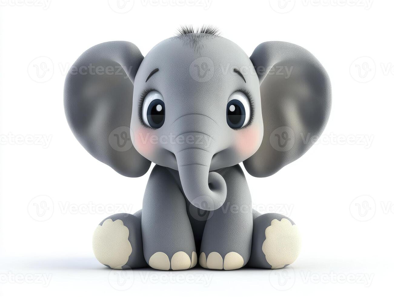 Cute Baby Elephant Sitting Down with Large Eyes on White Background photo