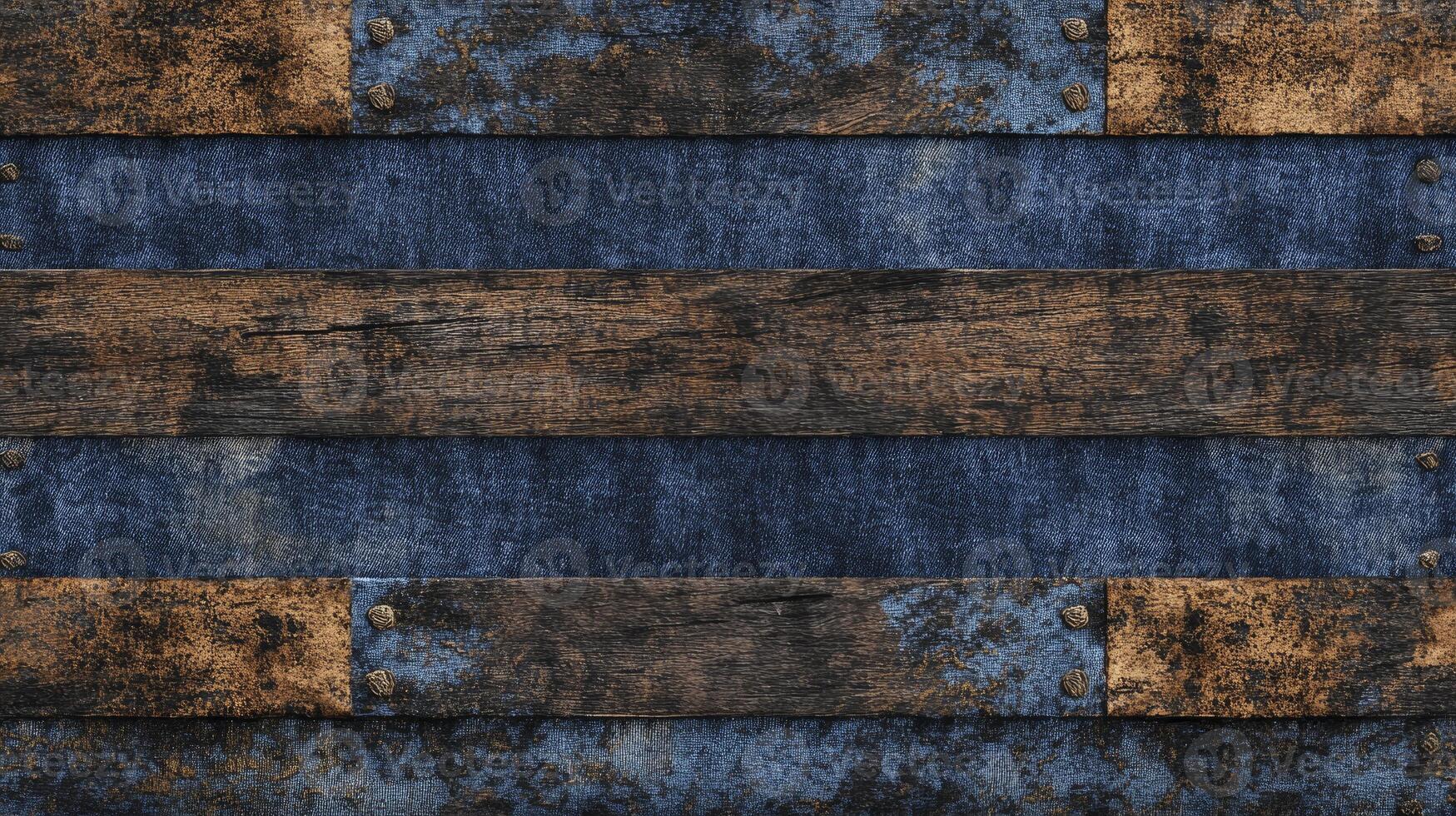 Rustic Wood and Denim Texture with Metal Rivets Background Design photo