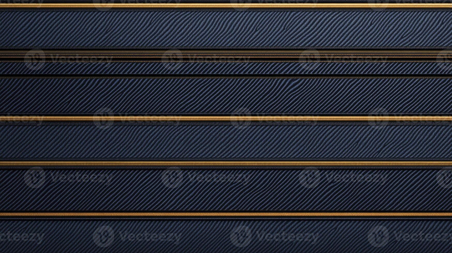 Dark Blue Ribbed Surface with Gold Striped Accents and Linear Pattern photo