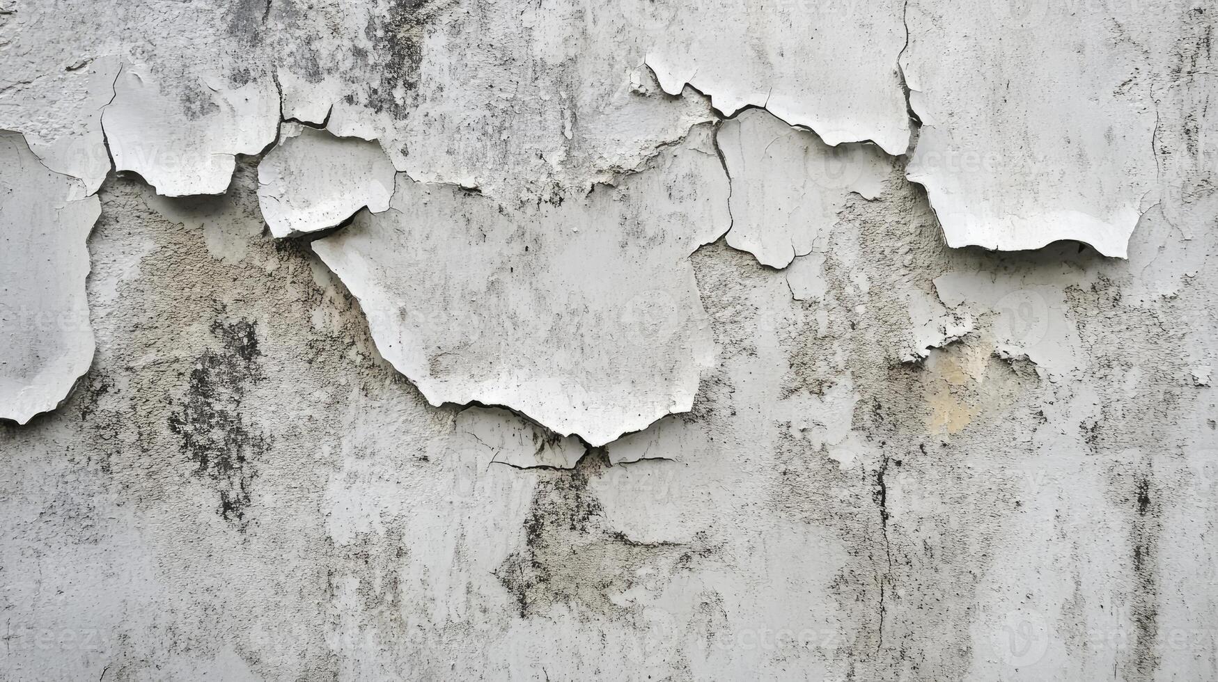 Peeling White Paint on Old Textured Wall Showing Wear and Damage photo