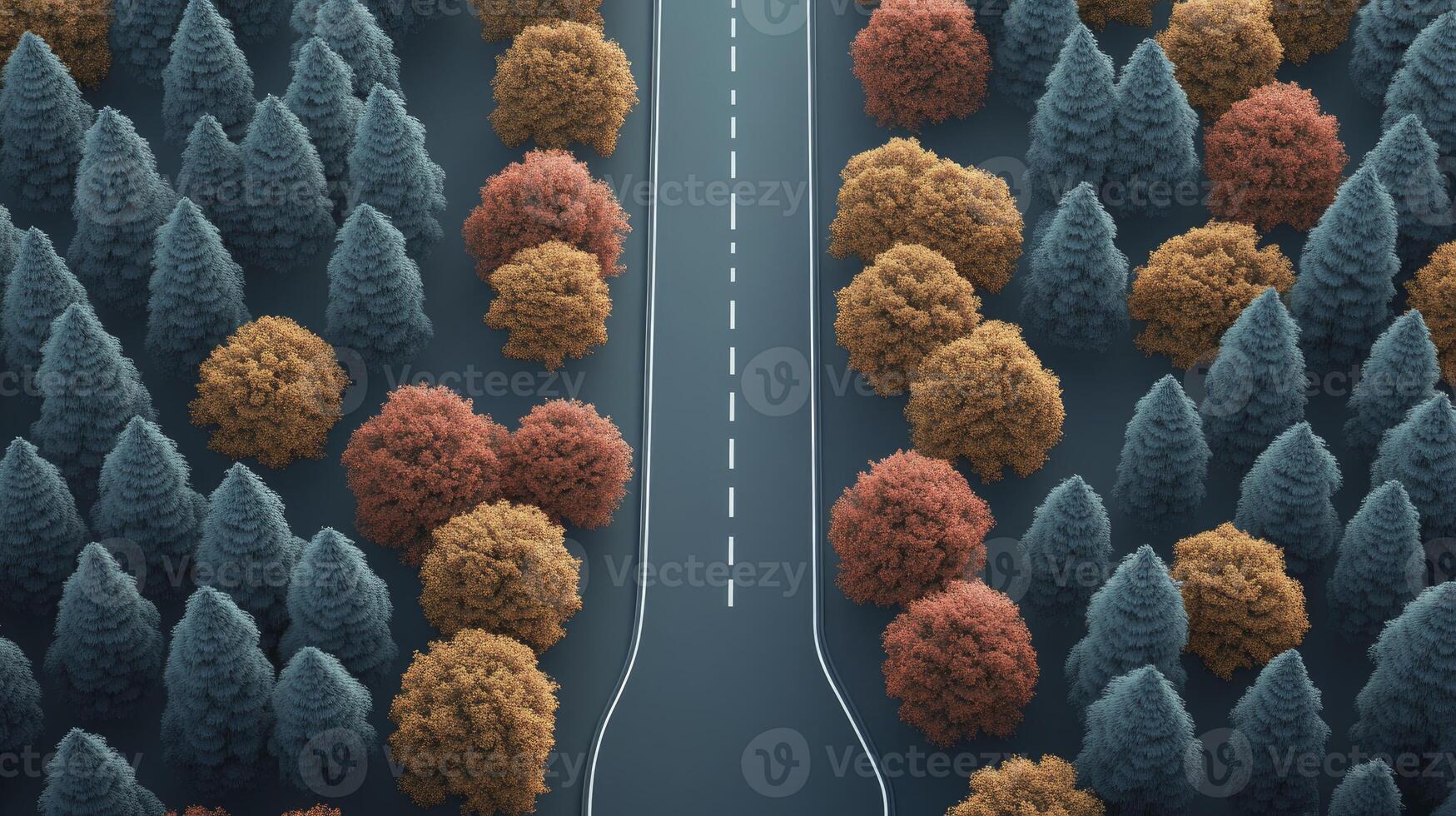 Road Through Forest Aerial View with Autumn Colored Trees photo