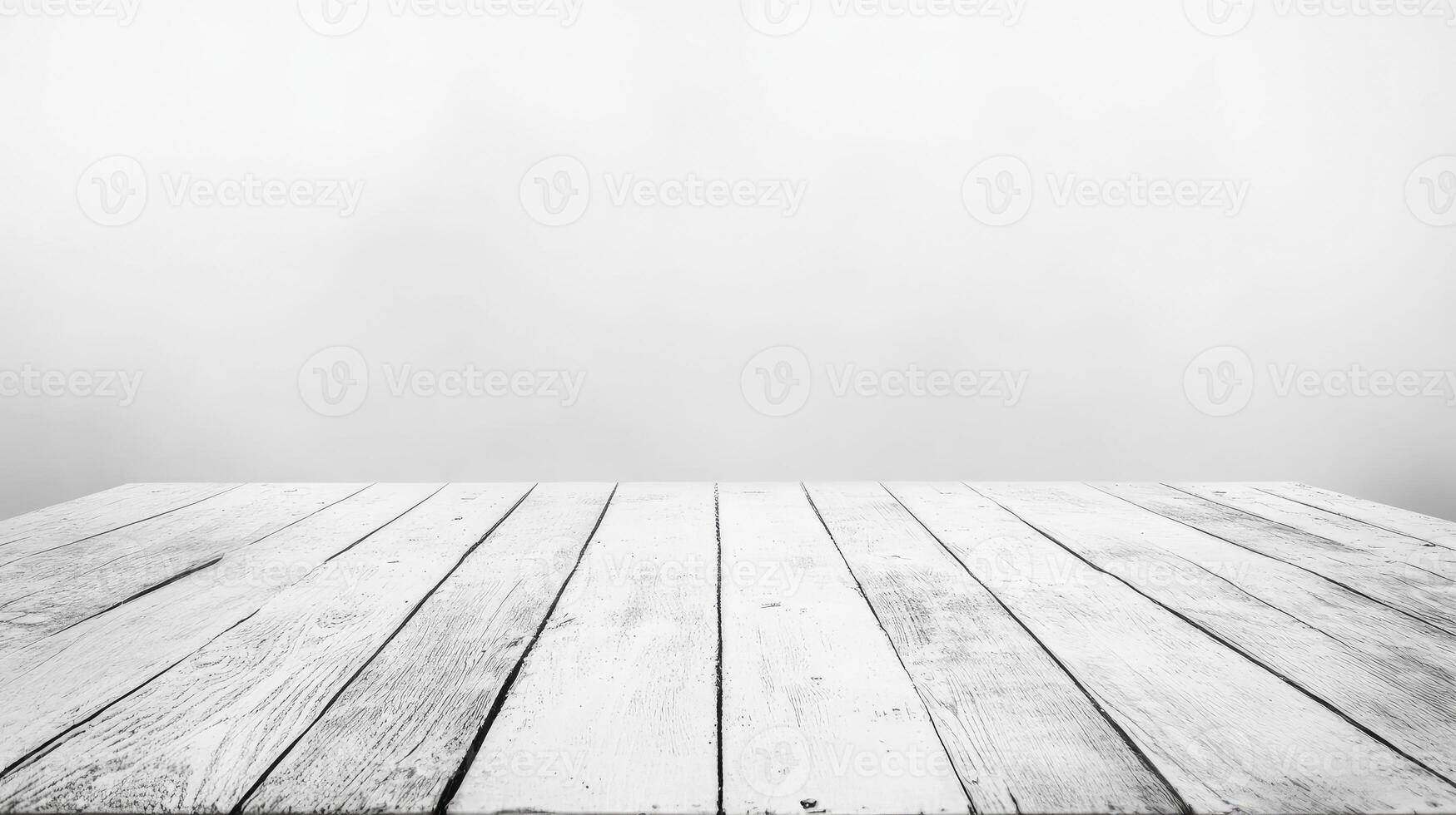 White Wooden Planks Background with White Wall for Mockup Presentation photo