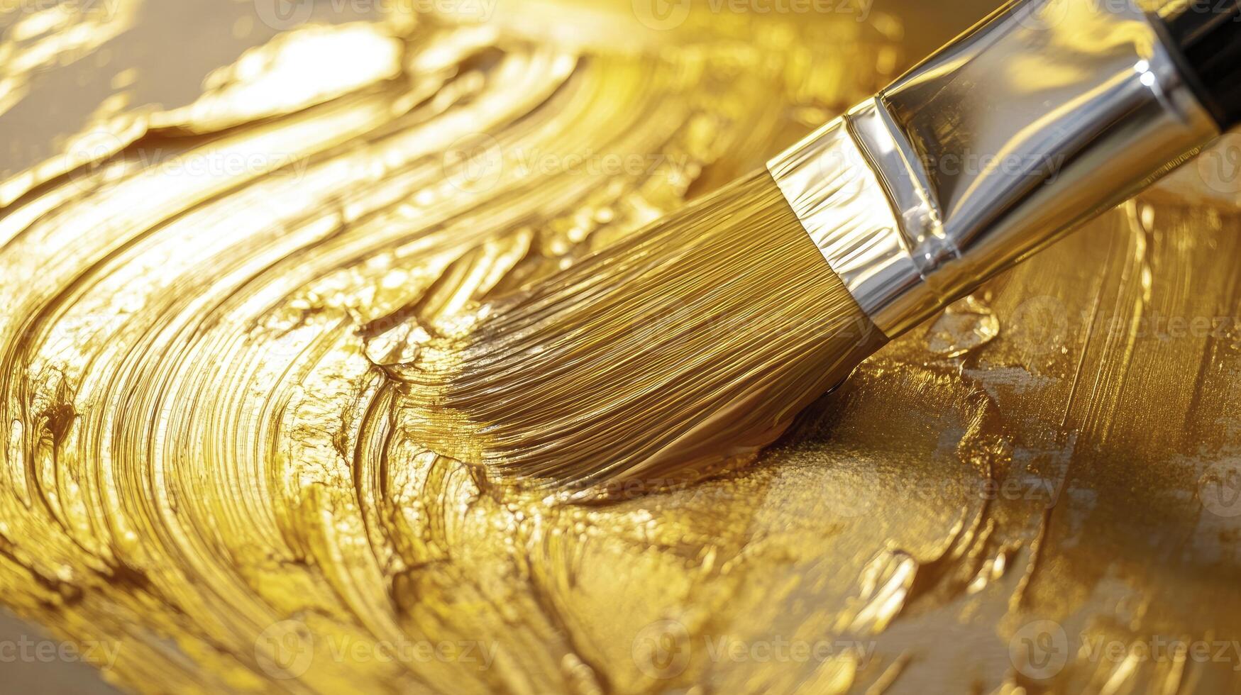 Applying Golden Paint with Brush Creates Luxurious Texture and Design photo