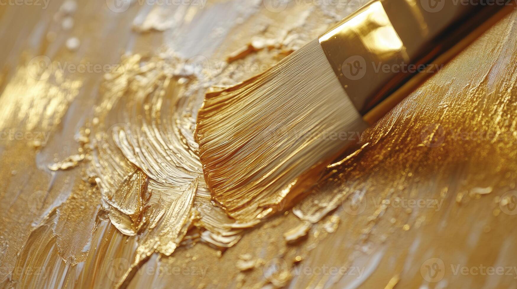 Applying Golden Paint with a Brush for Textured Art Effect photo