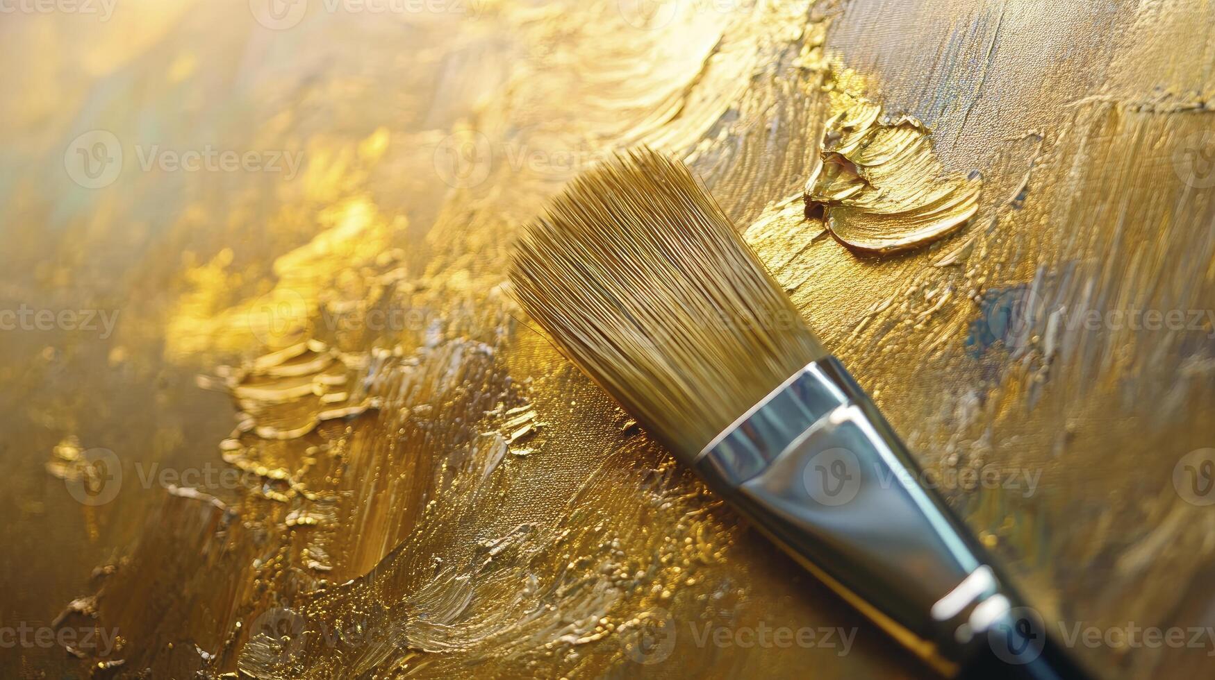 Applying Golden Paint with Brush Close Up for Artistic Creativity photo