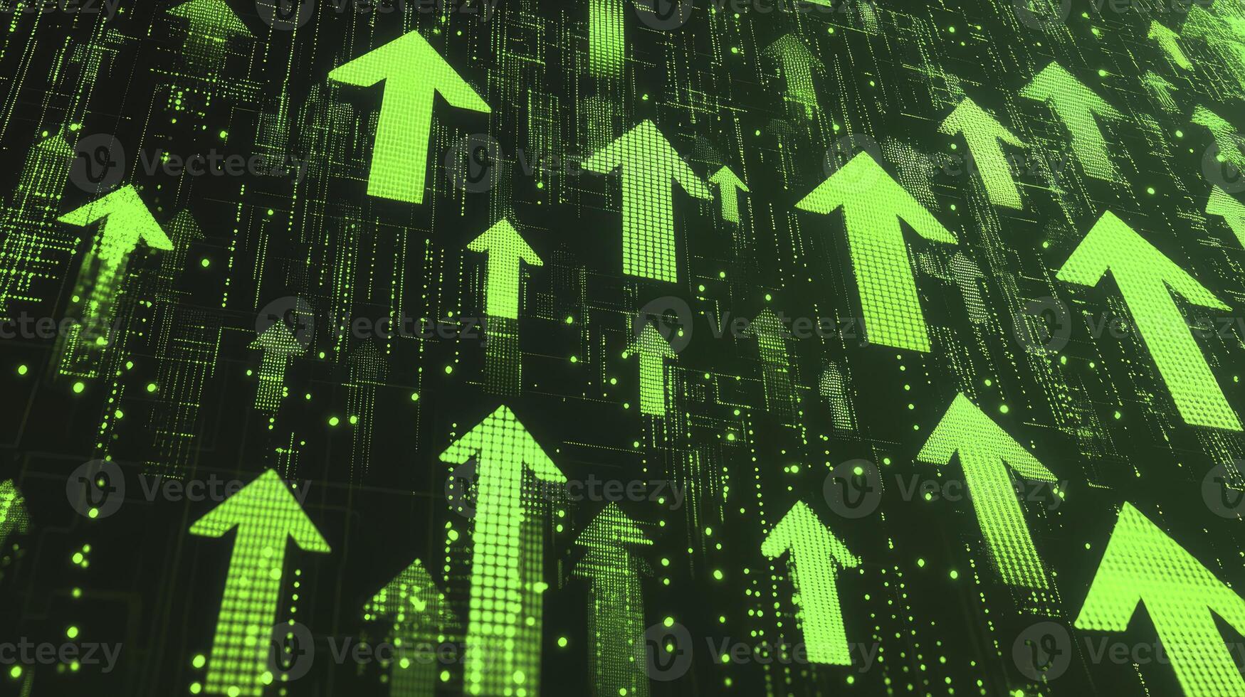 Rising Green Arrows Digital Display Showing Growth and Upward Trend photo