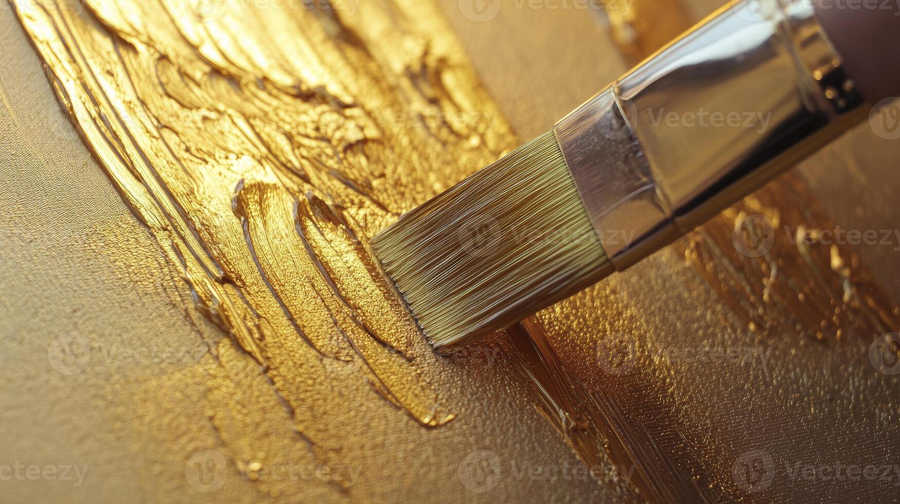Applying Gold Paint with Brush on Canvas for Art and Crafts photo