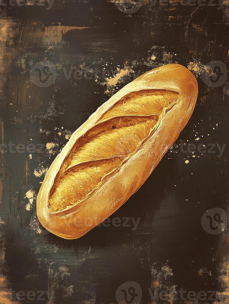 Golden Brown Baguette Bread on a Dark Background Food Art photo