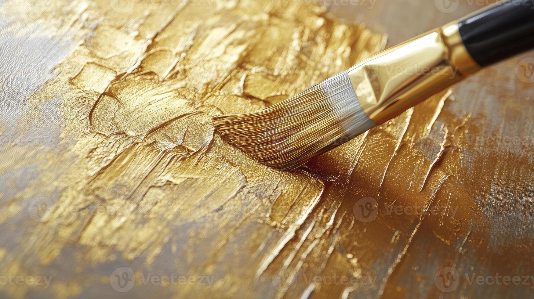 Painting with Gold Paint Brush for Artistic and Creative Concepts photo